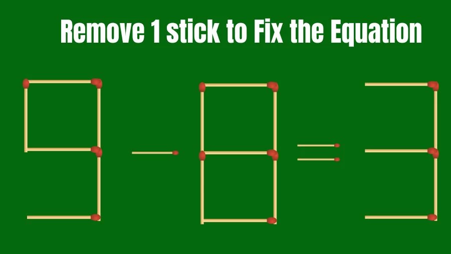 Brain Teaser IQ Challenge: 9-8=3 Remove 1 Matchstick to Fix the Equation
