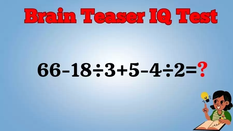 Brain Teaser IQ Test Math Quiz: 66-18÷3+5-4÷2=?