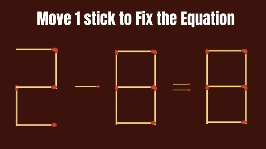 Matchstick Brain Teaser: Can You Move 1 Matchstick to Fix the Equation 2-8=8? Matchstick Puzzles