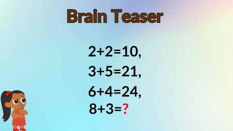 Brain Teaser: 2+2=10, 3+5=21, 6+4=24, 8+3=? Maths Puzzle