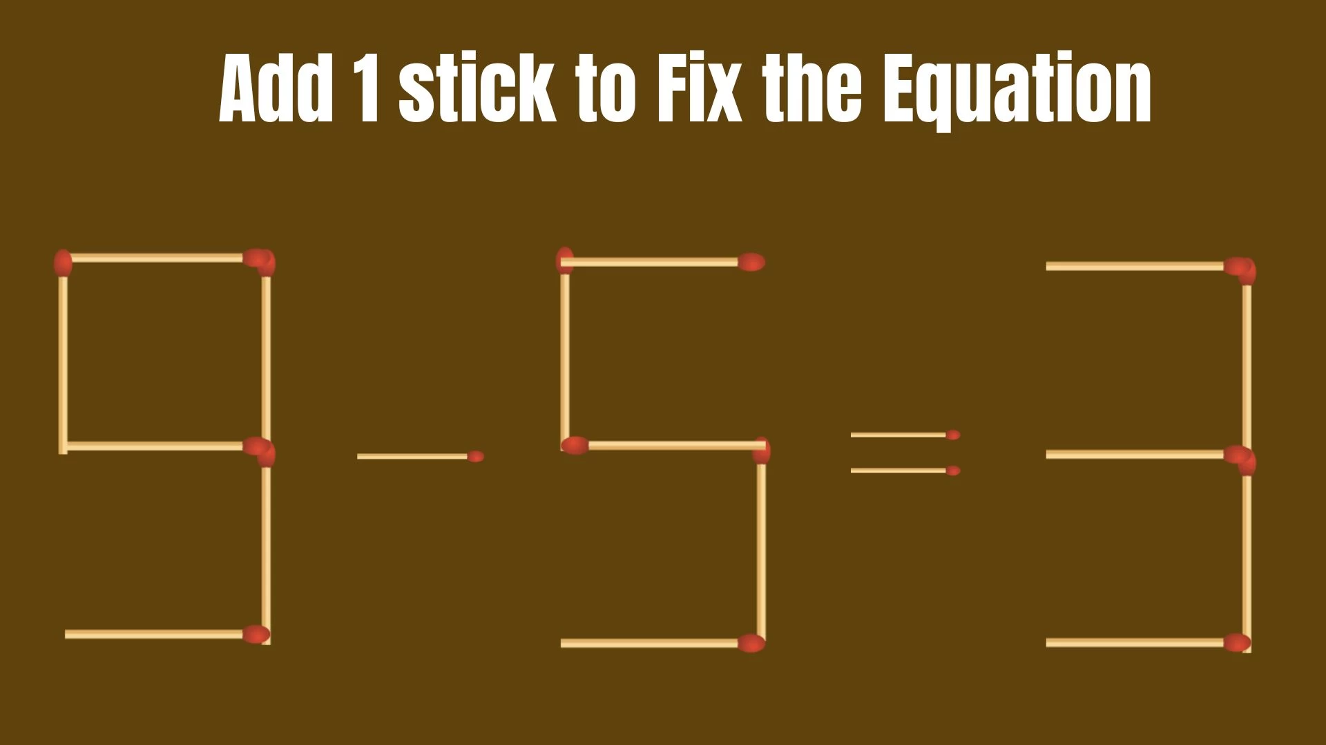 Solve the Puzzle to Transform 9-5=3 by Adding 1 Matchstick to Correct the Equation