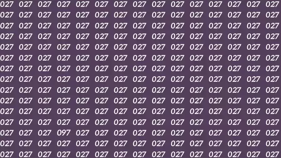 Optical Illusion Brain Test: If you have Sharp Eyes Find the number 097 among 027 in 12 Seconds?