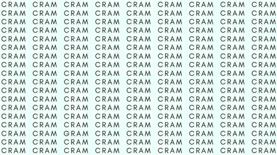 Observation Skill Test: If you have Eagle Eyes find the Word Gram among Cram in 7 Secs