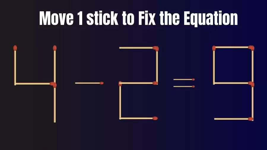 4-2=9 Move 1 Stick and Right the Equation in this Brain Teaser Matchstick Puzzle