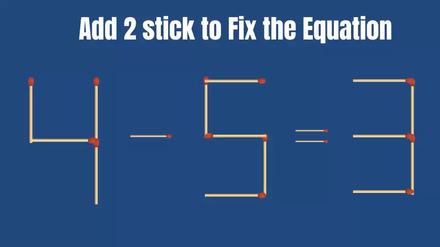 Brain Teaser: 4-5=3 Add 2 Matchsticks to Fix the Equation