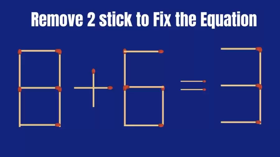 Correct the Equation 8+6=3 by Removing just 2 Sticks