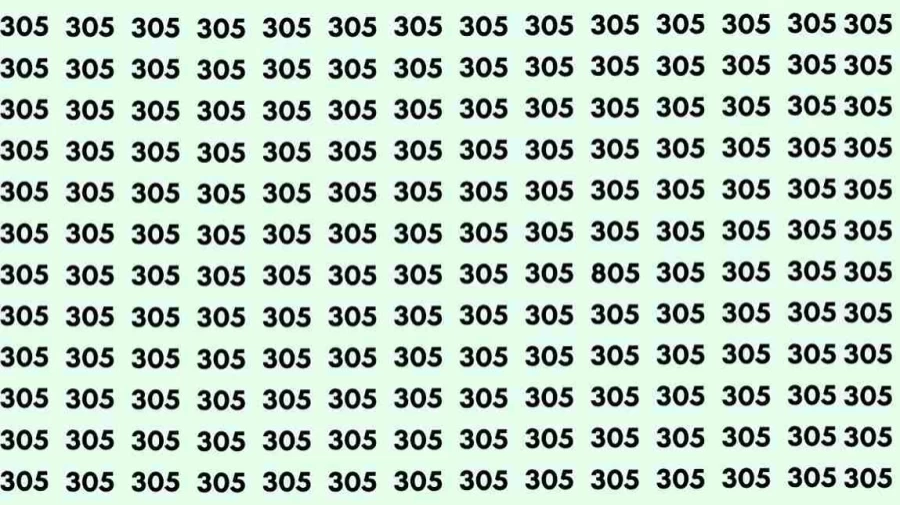 Observation Skill Test: Can you find the number 805 among 305 in 10 seconds?