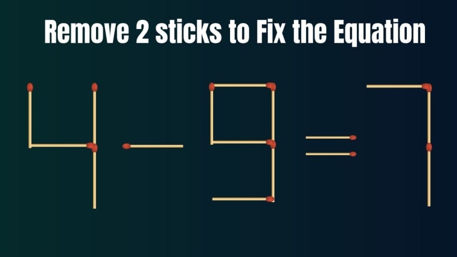 Brain Teaser: 4-9=7 Remove 2 Sticks to make this Equation Right I Matchstick Puzzle