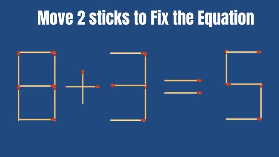 Brain Teaser: 8+3=5 Can you Move 2 sticks and Fix this Equation