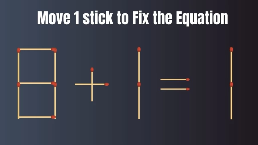 Brain Teaser: Can you Move 1 Matchstick and Fix this Equation 8+1=1?