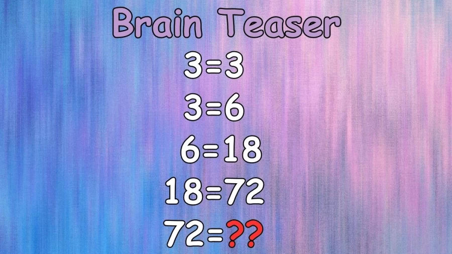Brain Teaser: If 3=3, 3=6, 6=18, 18=72, 72=? IQ Test