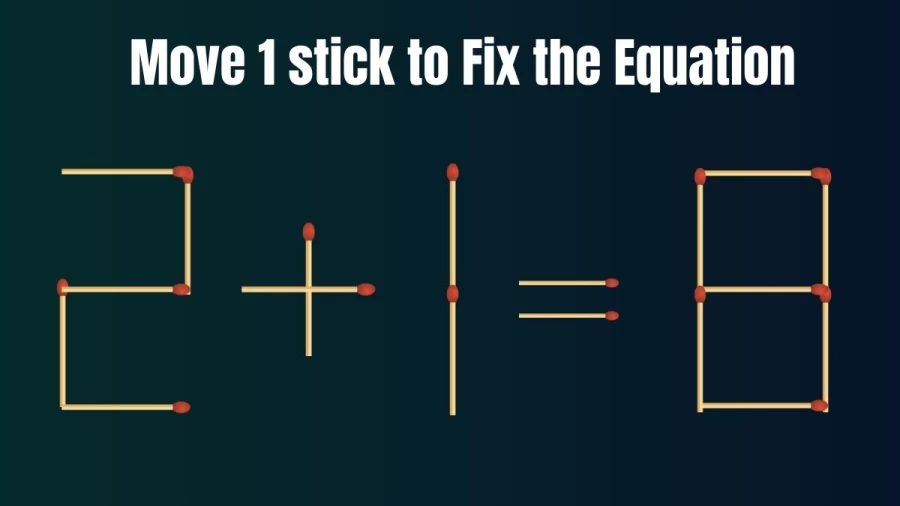 Brain Teaser Matchstick Puzzle: How Can you Fix the Equation 2+1=8 by Moving 1 Stick?