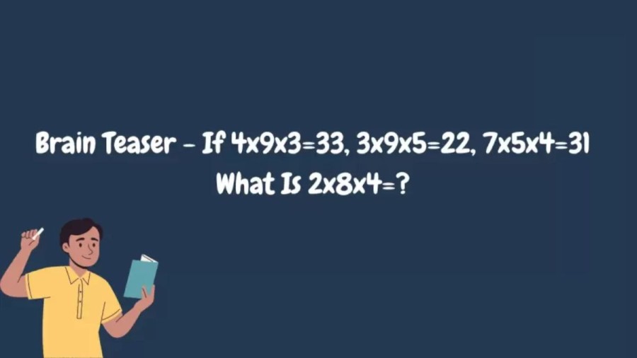 Brain Teaser Math Test - If 4x9x3=33, 3x9x5=22, 7x5x4=31 What Is 2x8x4=?