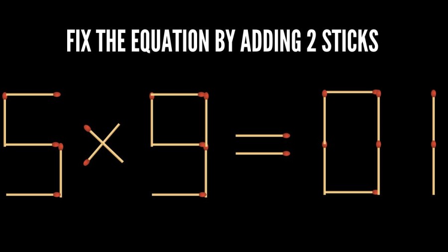 Brain Teaser: 5x9=01 Fix the Equation by Adding 2 Sticks